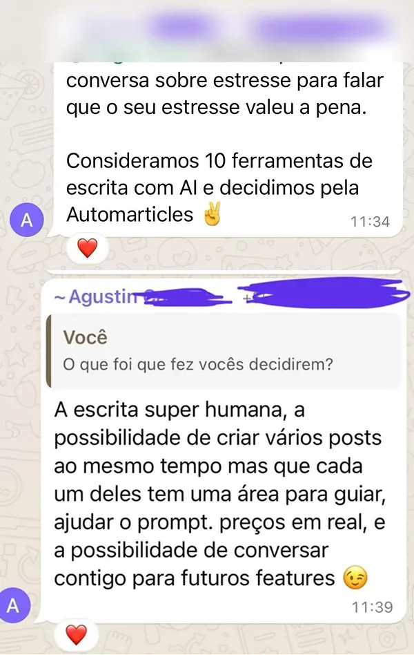 Agustin: avaliou 10 ferramentas de escrita com IA e escolheu a Automarticles.