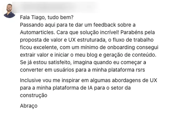 Dasio Nepomuceno Jr., fundador de uma plataforma de IA: extraiu valor com pouco onboarding e já gera conteúdo.