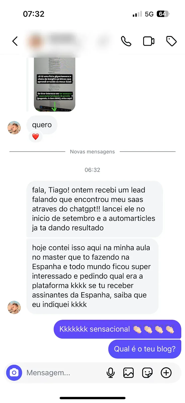 Luisedu, fundador de SaaS: recebeu um lead que encontrou seu SaaS pelo ChatGPT.