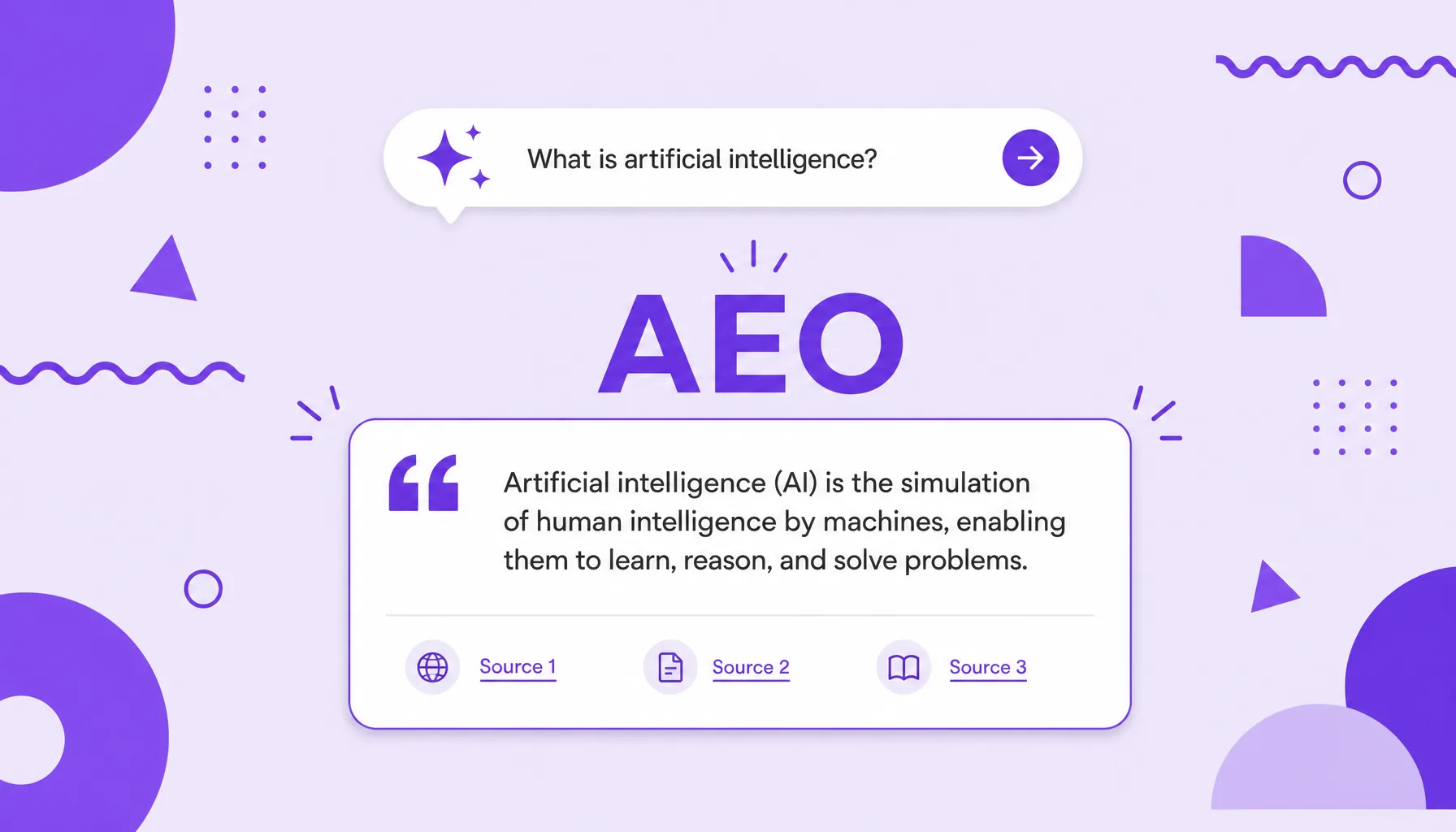 Illustration of a direct answer box generated by AI with a quotation mark, representing answer engine optimization (AEO).