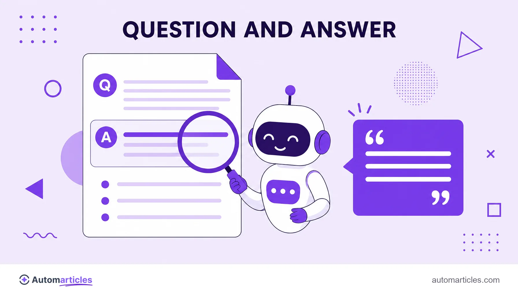 Illustration of an AI assistant reading content in a question and answer format and extracting the right answer.