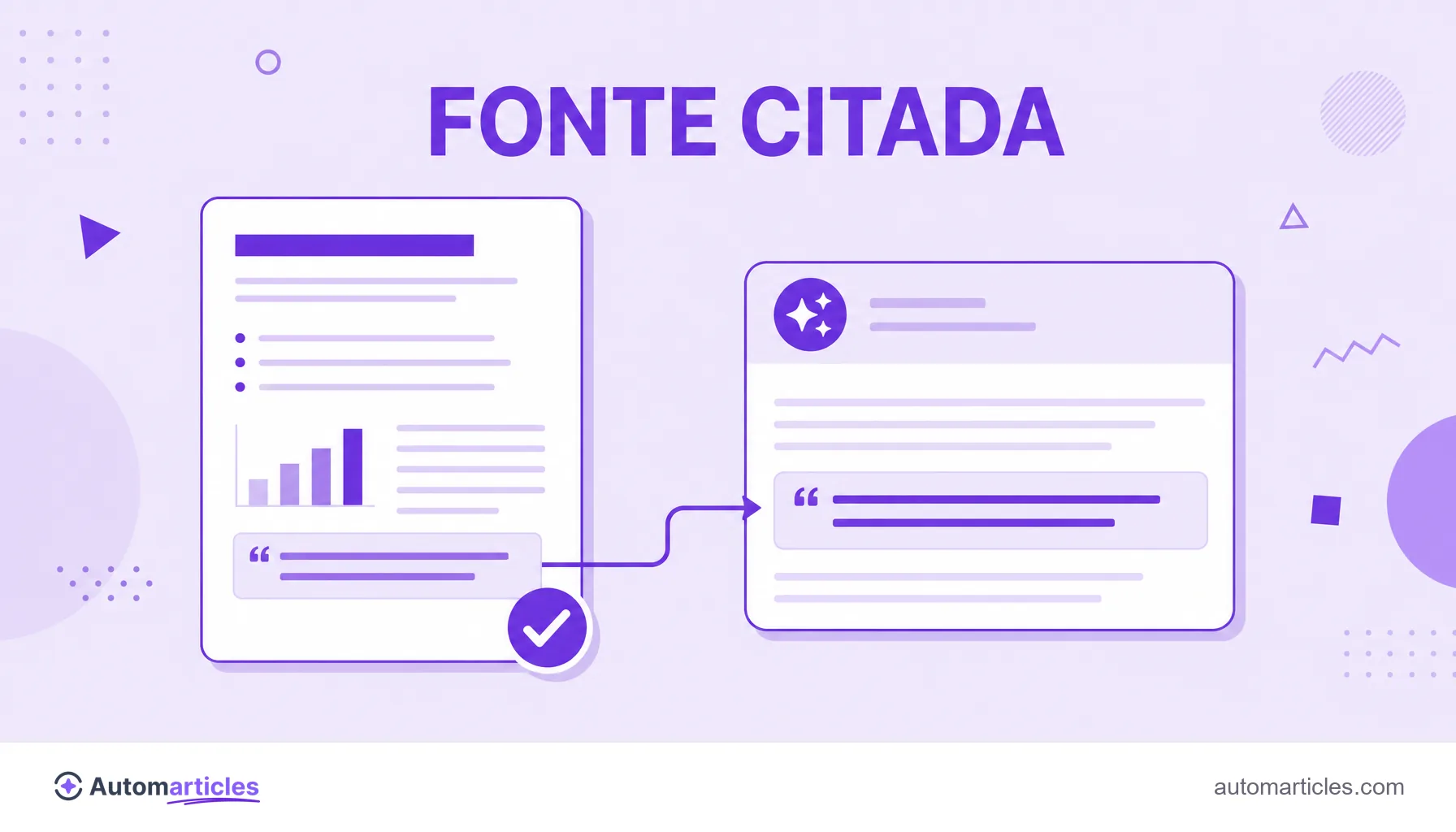 Ilustração de uma página de conteúdo conectada a uma caixa de AI Overview, representando o conteúdo sendo citado como fonte.