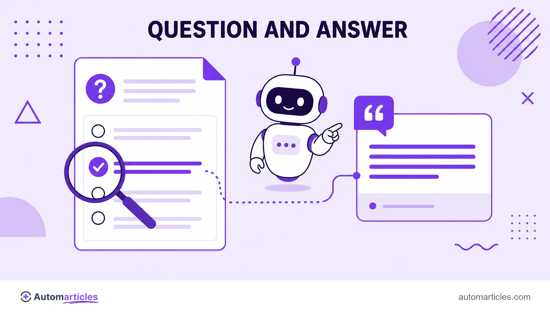 Illustration of an AI extracting the right answer from a question and answer content into a cited answer box.