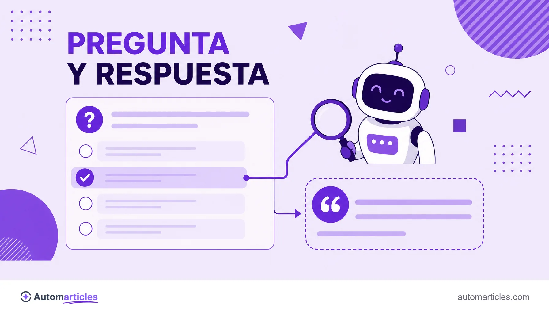 Ilustración de una IA que extrae la respuesta correcta de un contenido en formato de pregunta y respuesta hacia una caja de respuesta citada.