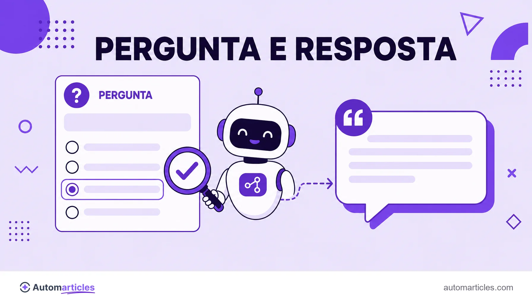 Ilustração de uma IA extraindo a resposta certa de um conteúdo em formato de pergunta e resposta para uma caixa de resposta citada.