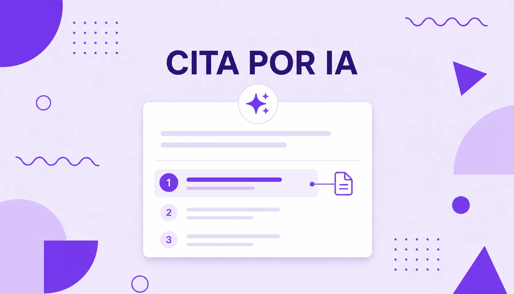 Ilustración de una respuesta de IA con una lista de fuentes numeradas y un sitio destacado, que representa la cita por IA.
