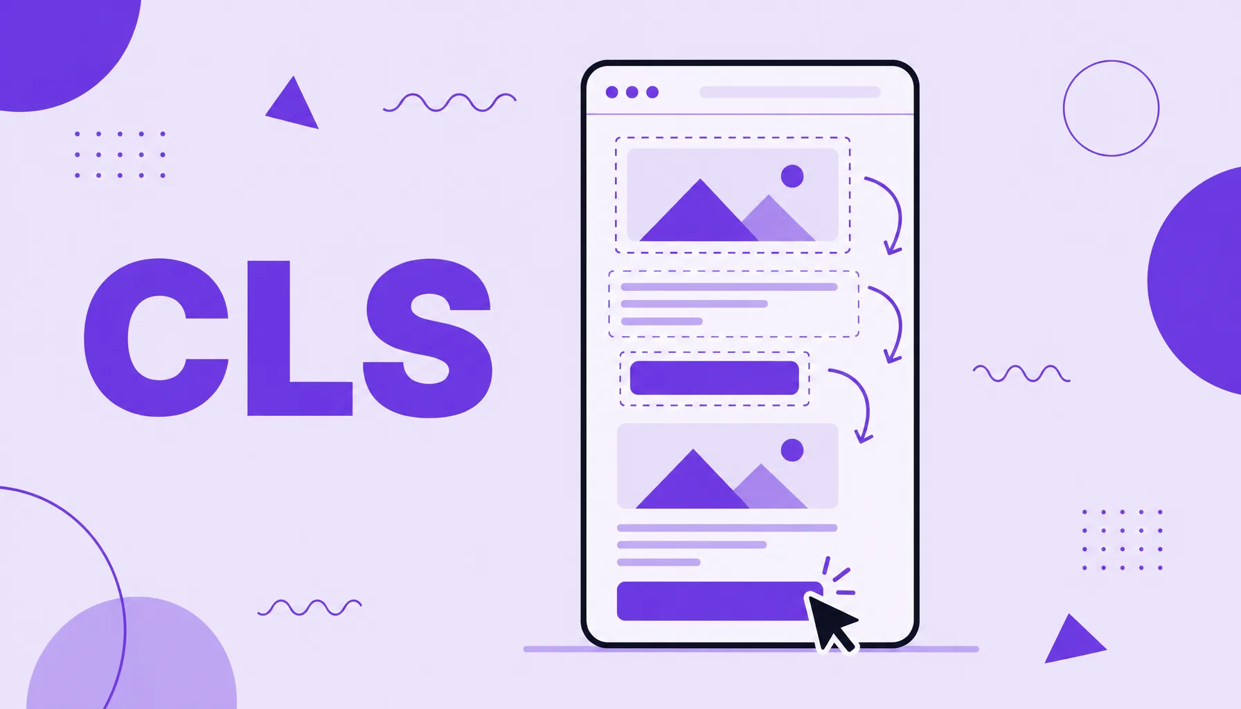 Ilustración de una pantalla cuyos bloques de contenido saltan de posición durante la carga, que representa el CLS.