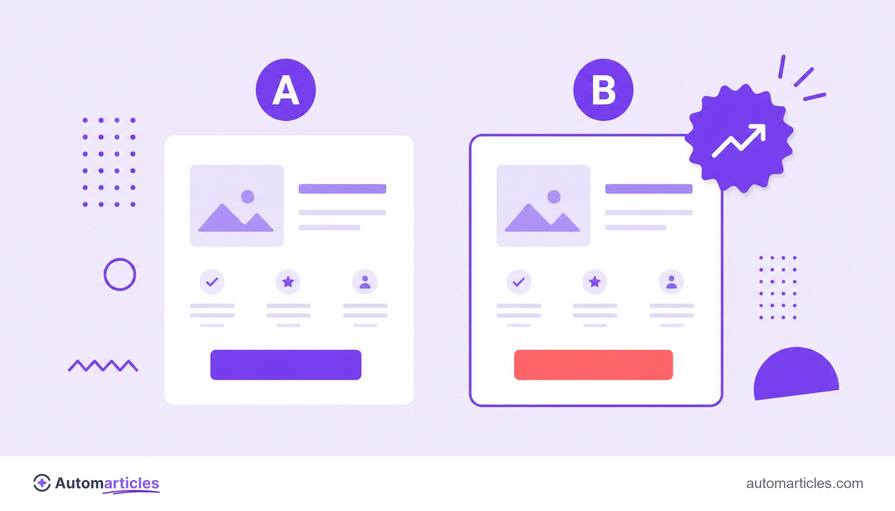 Illustration of an A/B test with two versions of a page and the winning version highlighted.