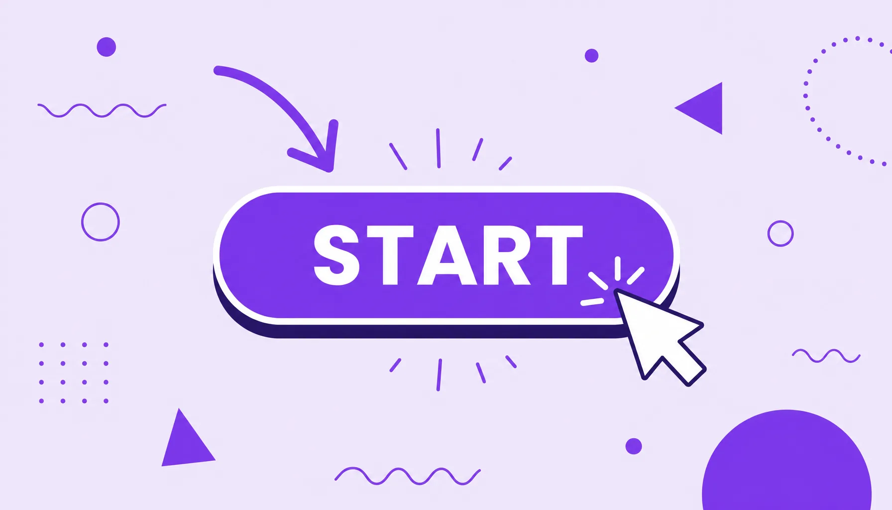 Illustration of a large call to action button with a cursor clicking, representing a CTA that invites the user to act.