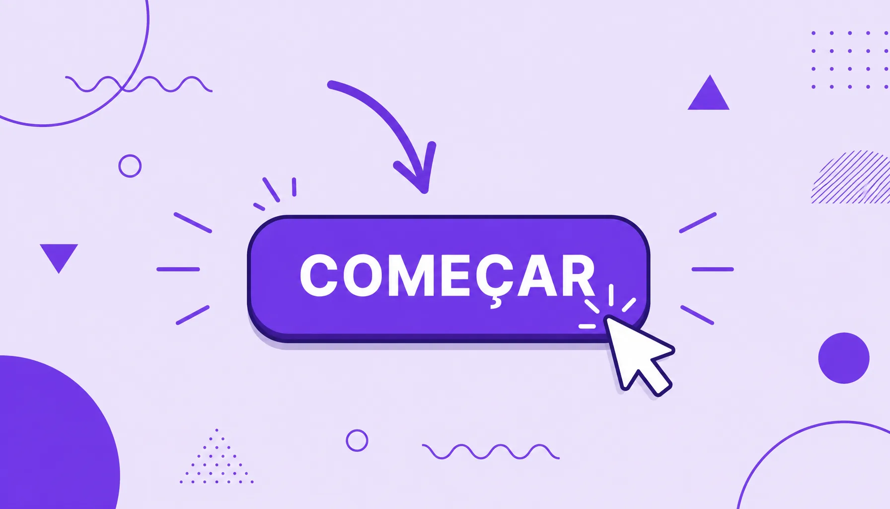 Ilustração de um grande botão de chamada para ação com um cursor clicando, representando um CTA que convida o usuário a agir.