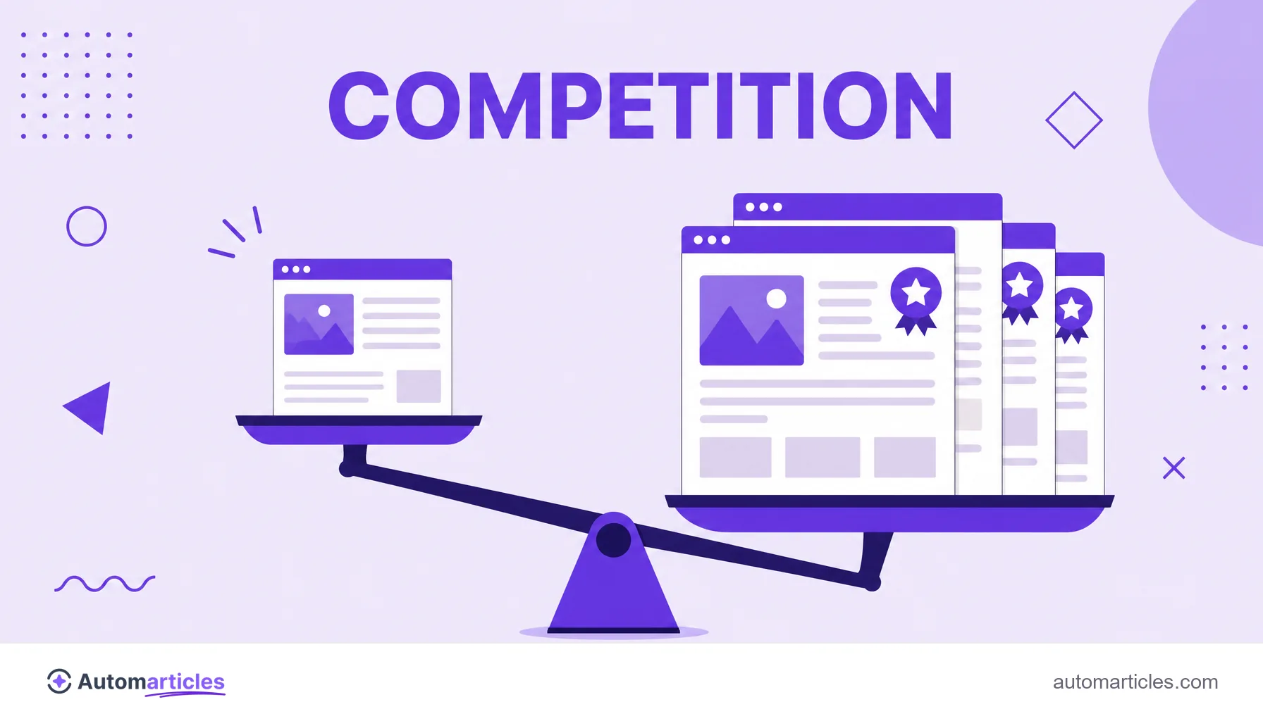 Illustration of a scale comparing your site's page with the strong competitors at the top of the SERP, representing the assessment of keyword difficulty.