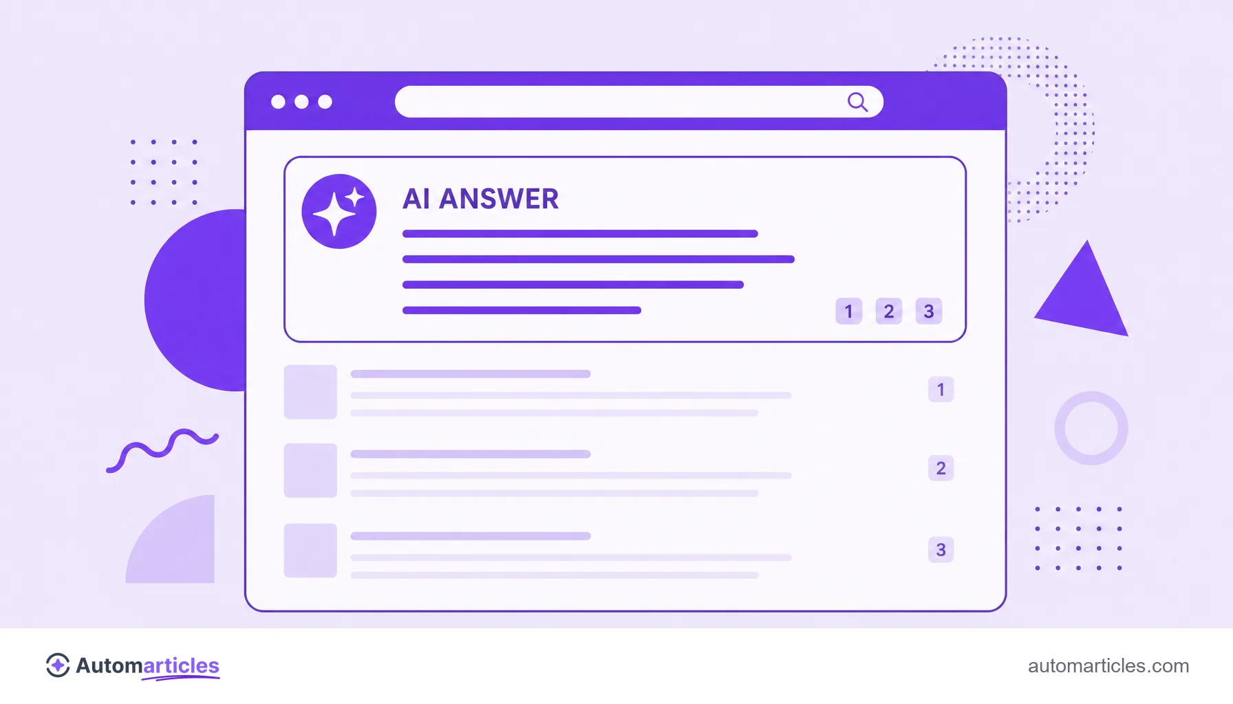 Illustration of a search screen with an AI generated answer at the top and smaller traditional links below, representing generative search.