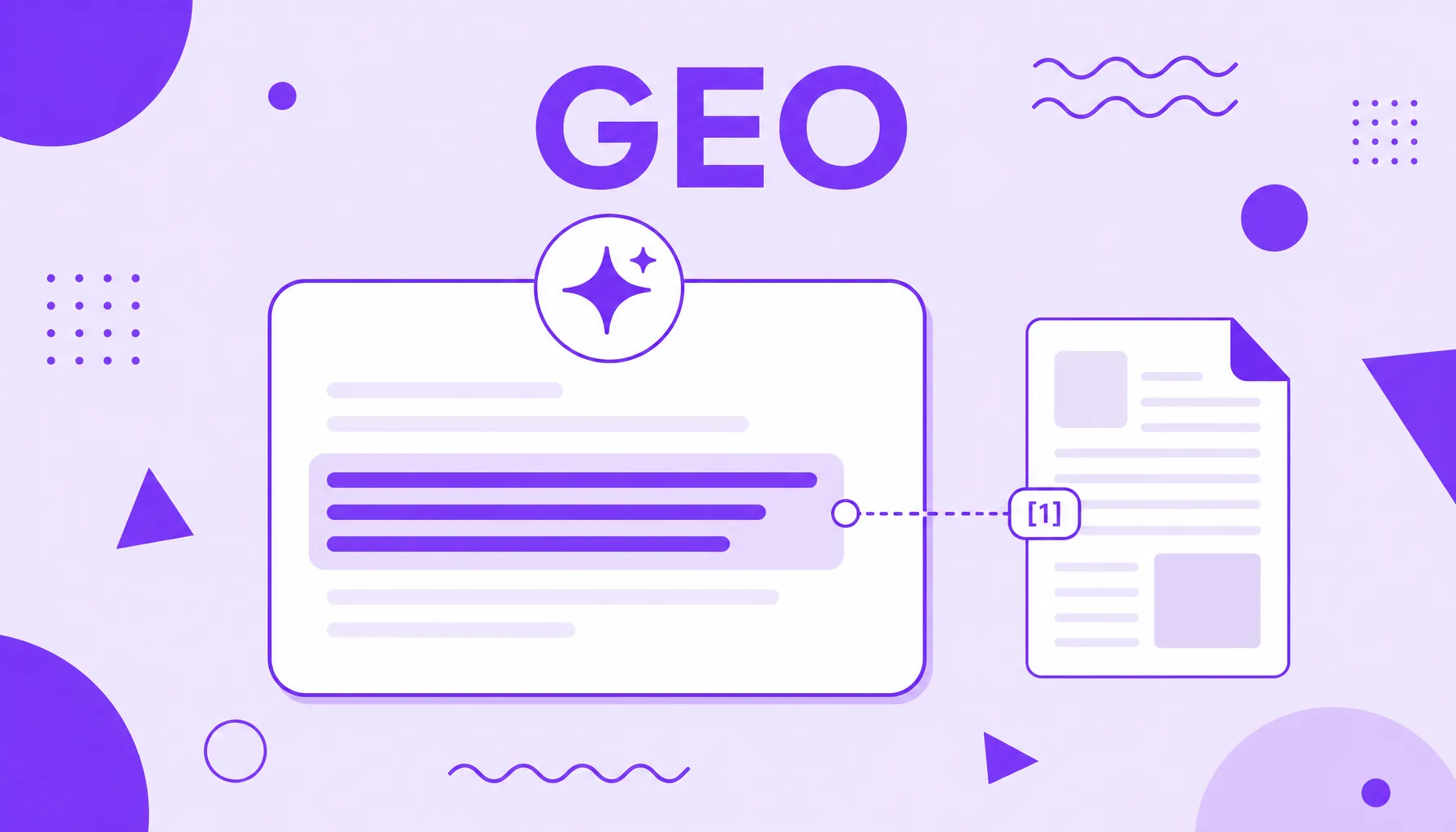 Illustration of an AI answer citing a piece of content as a source, representing GEO.