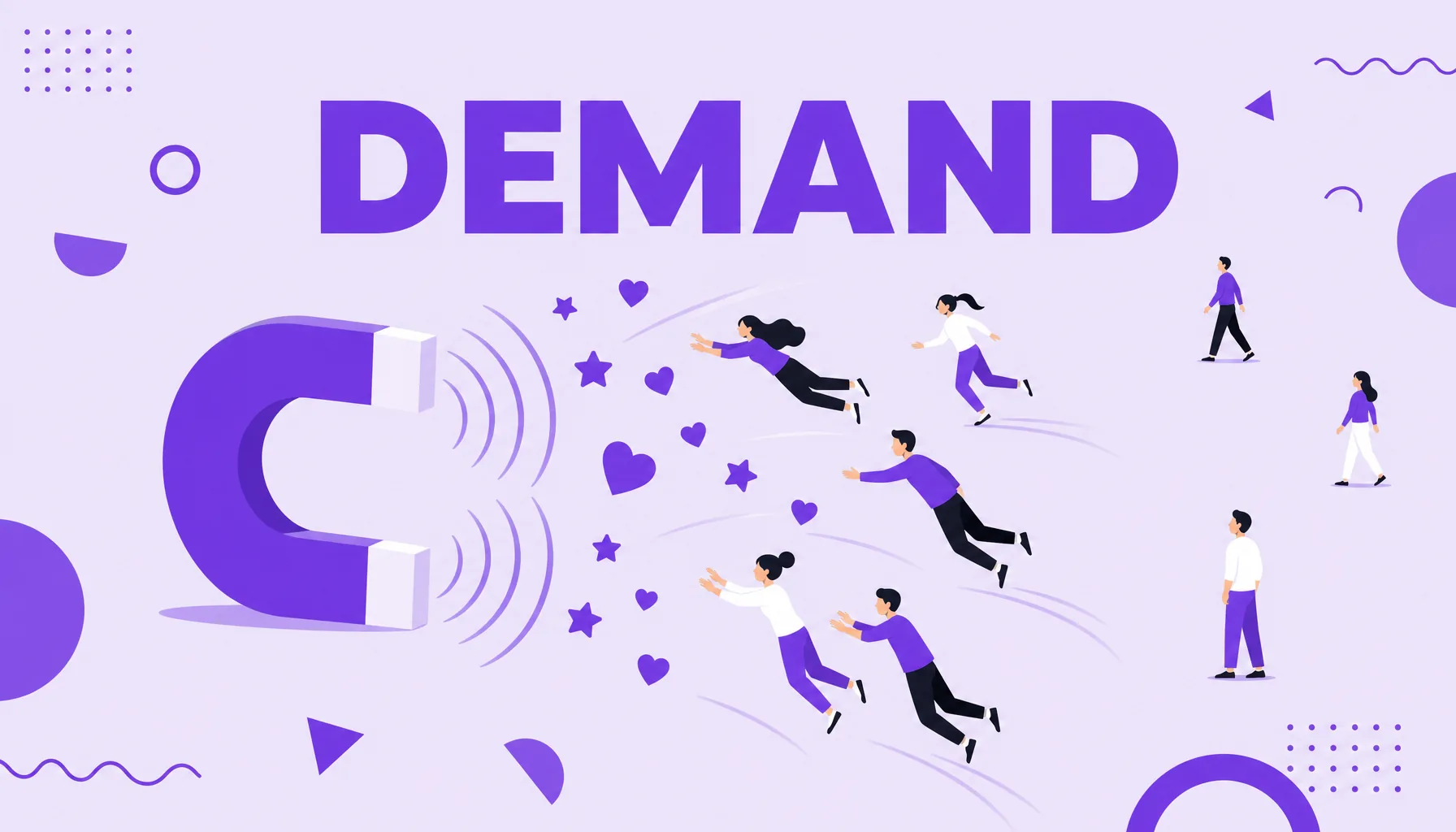 Illustration of a brand magnet attracting people and signals of interest, representing demand generation.