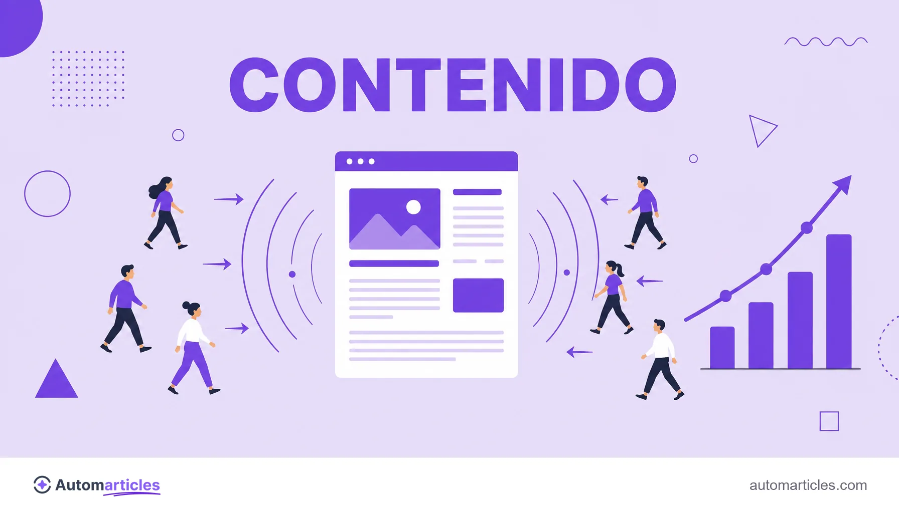 Ilustración de una página de blog que atrae personas con un gráfico de crecimiento a su lado, que representa el efecto compuesto del inbound.