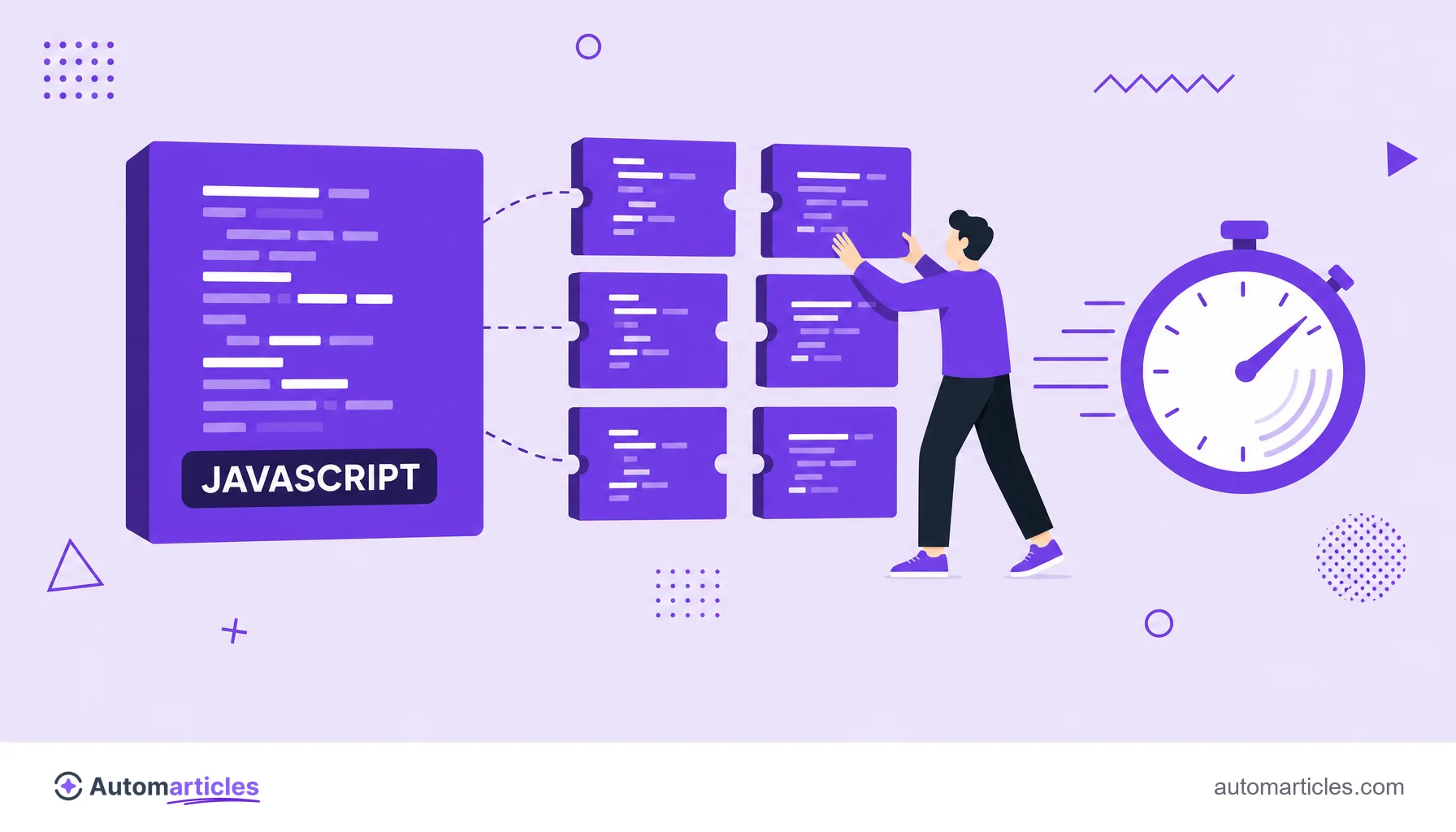 Ilustración de un bloque grande de JavaScript que se divide en bloques más pequeños para mejorar la responsividad de la página.