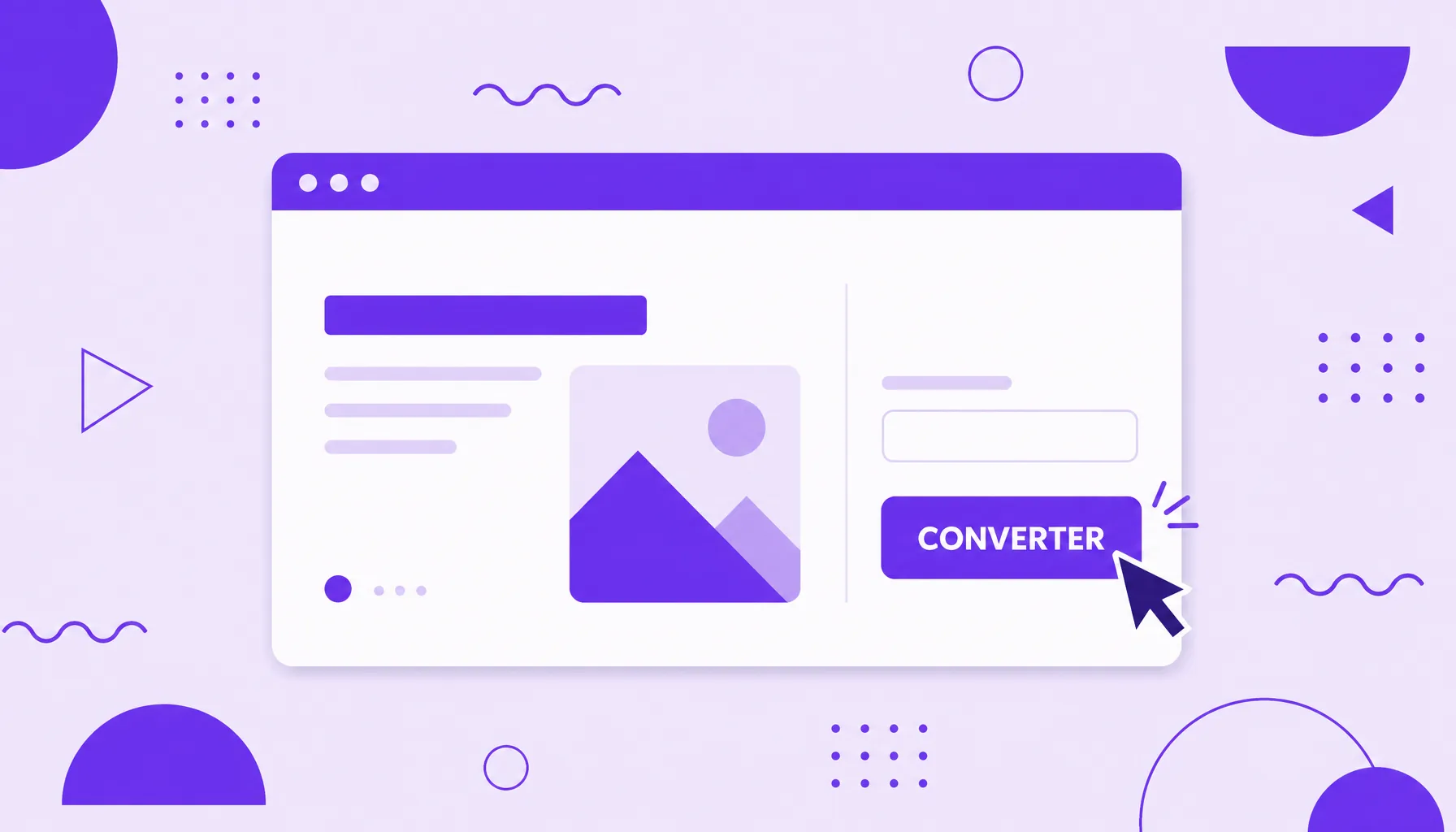 Ilustração de uma janela de navegador com uma landing page simples, título, formulário e botão de conversão em destaque.