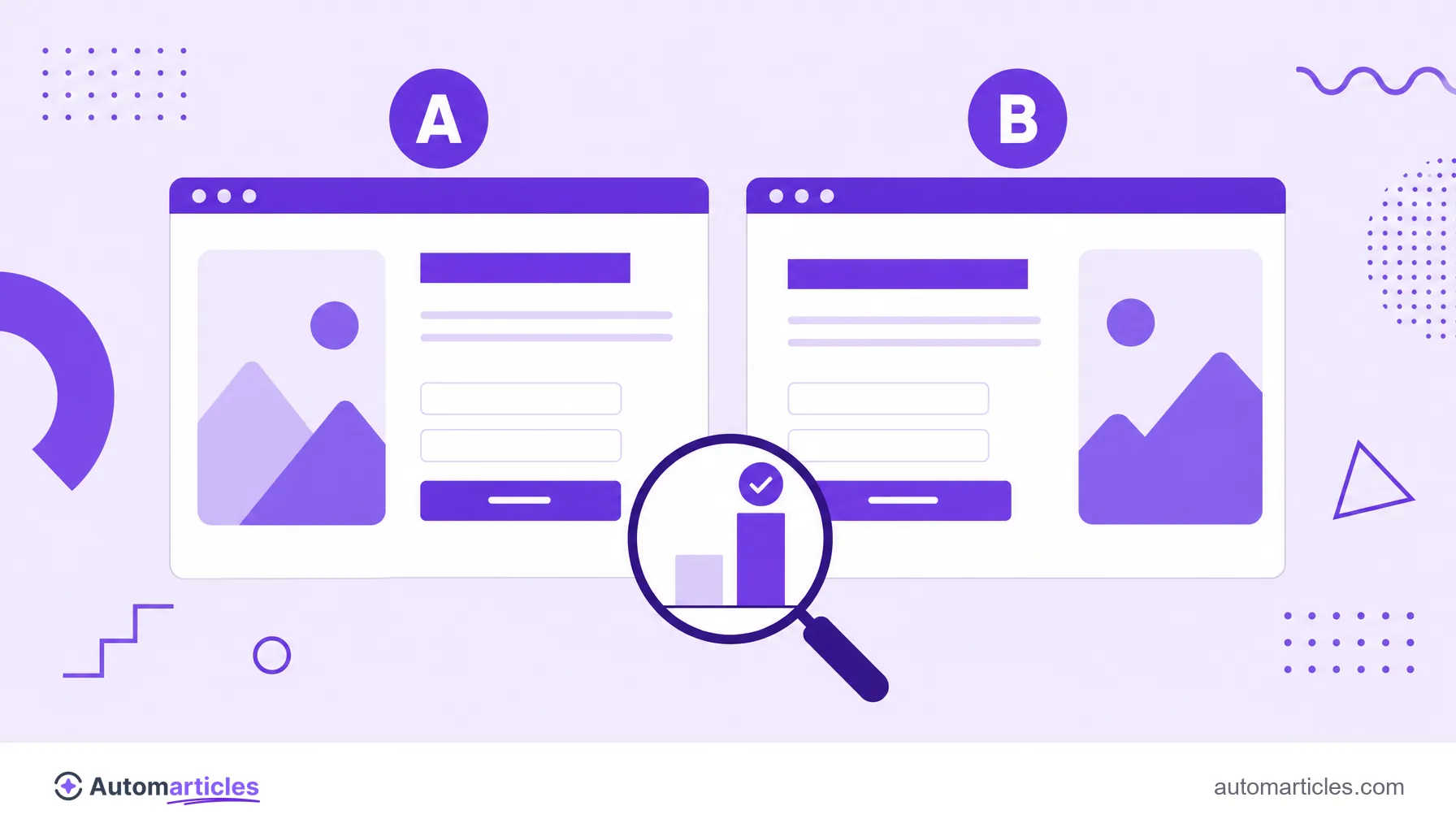 Illustration of an A/B test between two versions of a landing page comparing which one converts better.