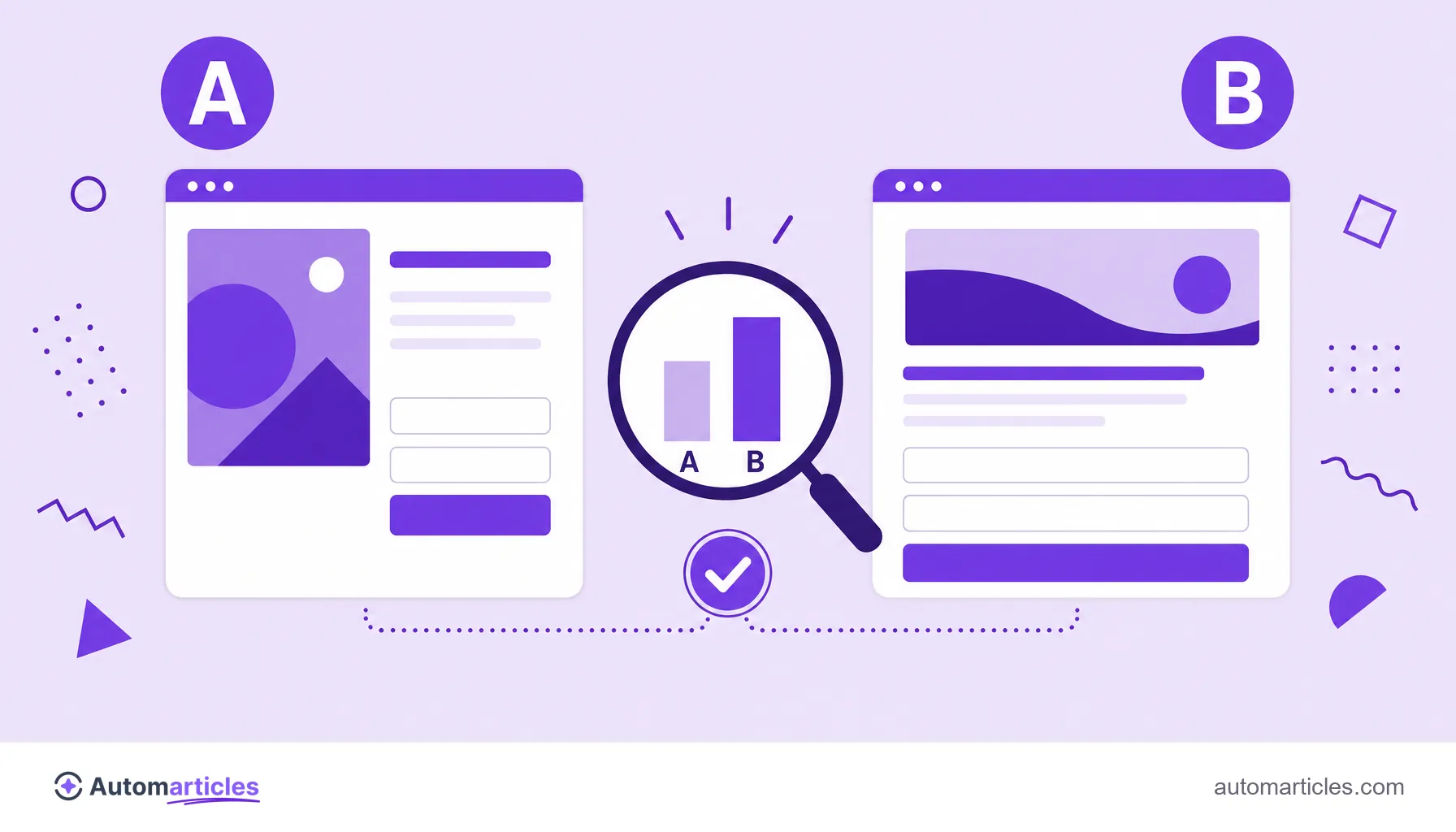 Ilustração de um teste A/B entre duas versões de uma landing page comparando qual converte melhor.