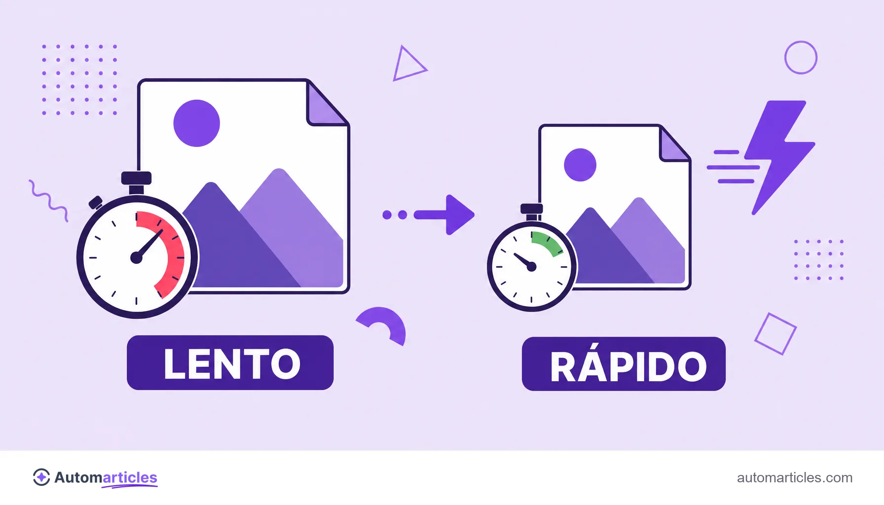 Ilustração comparando uma imagem pesada e lenta com uma imagem otimizada e rápida para melhorar o LCP.