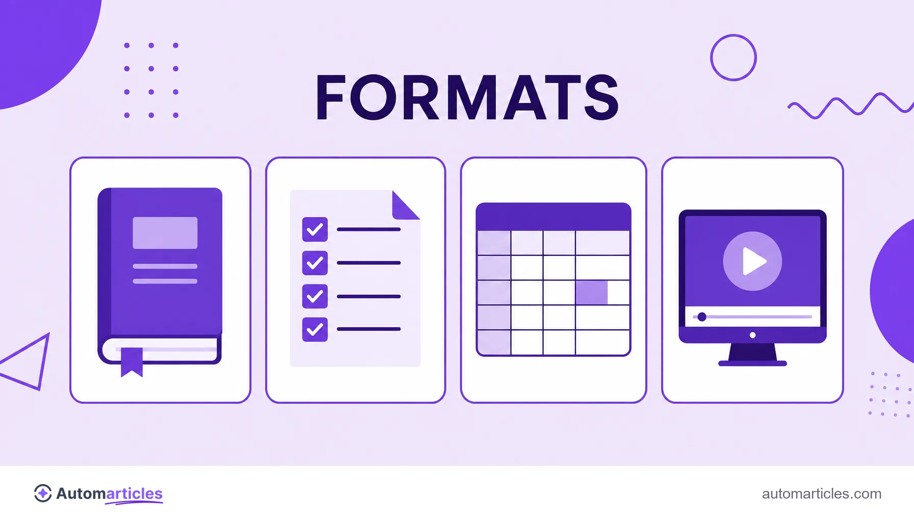 Illustration of four lead magnet formats: ebook, checklist, spreadsheet and webinar.