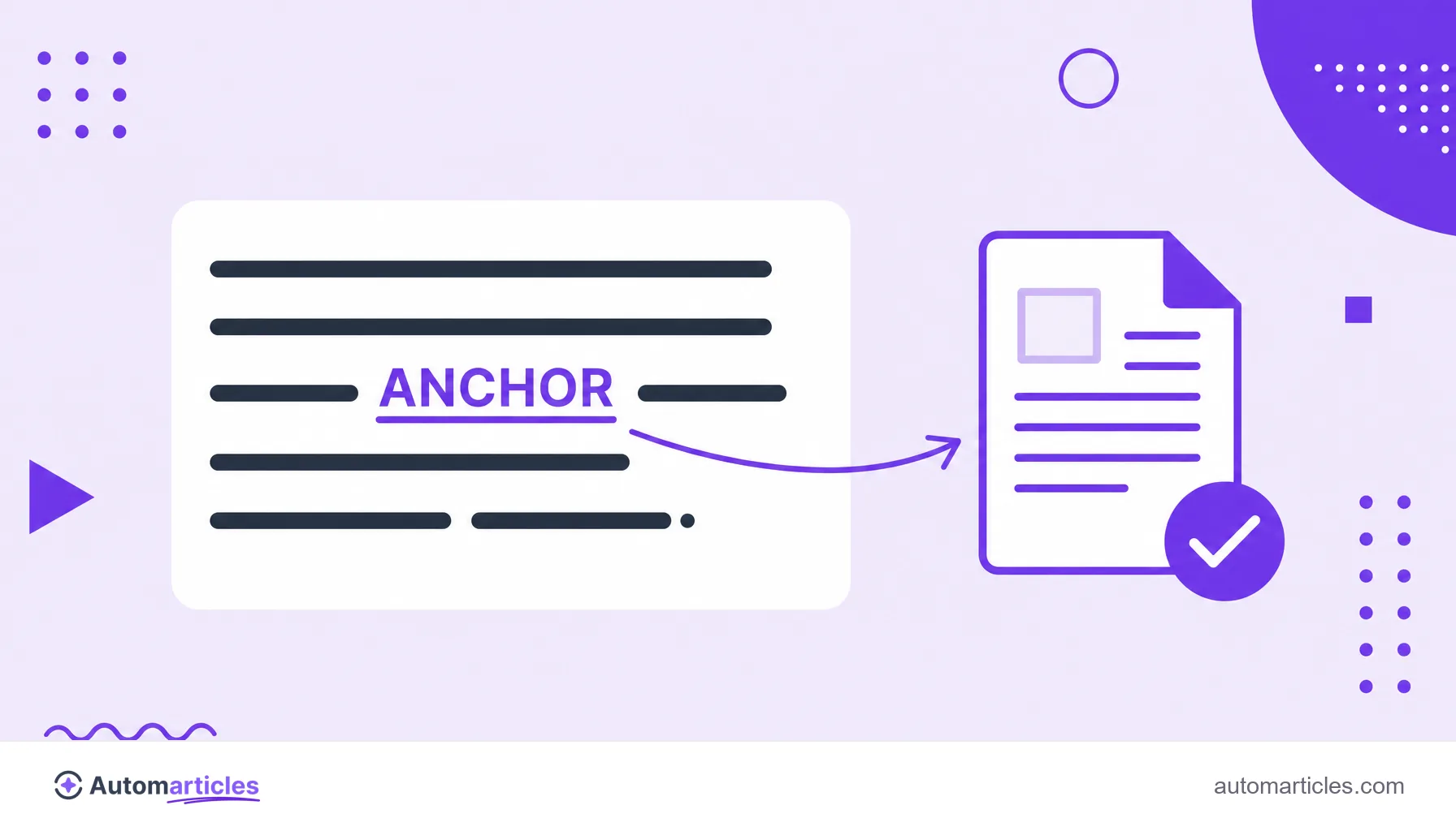 Illustration of a paragraph with an underlined link anchor pointing to a trustworthy source with an approval badge, representing a good external link.