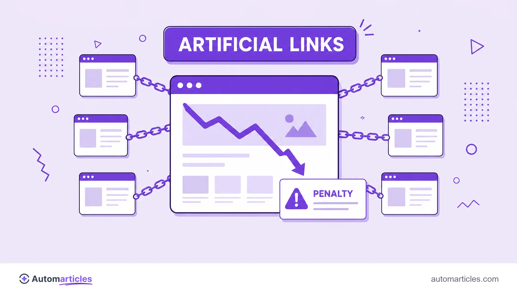 Illustration of a site plunging in the rankings because of artificial links coming from a link farm.