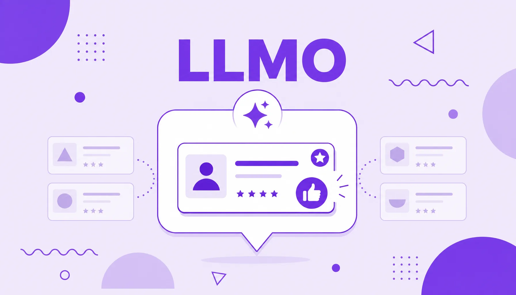 Illustration of an AI answer bubble recommending a highlighted brand among other options, representing LLMO.