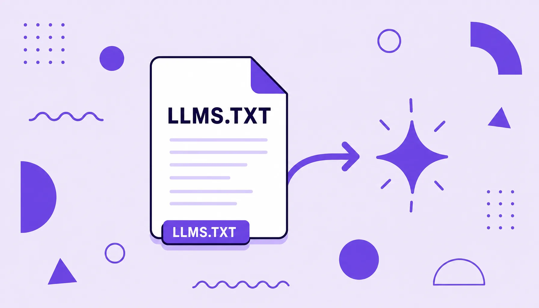 Illustration of a text file guiding an AI through the site's content, representing llms.txt.