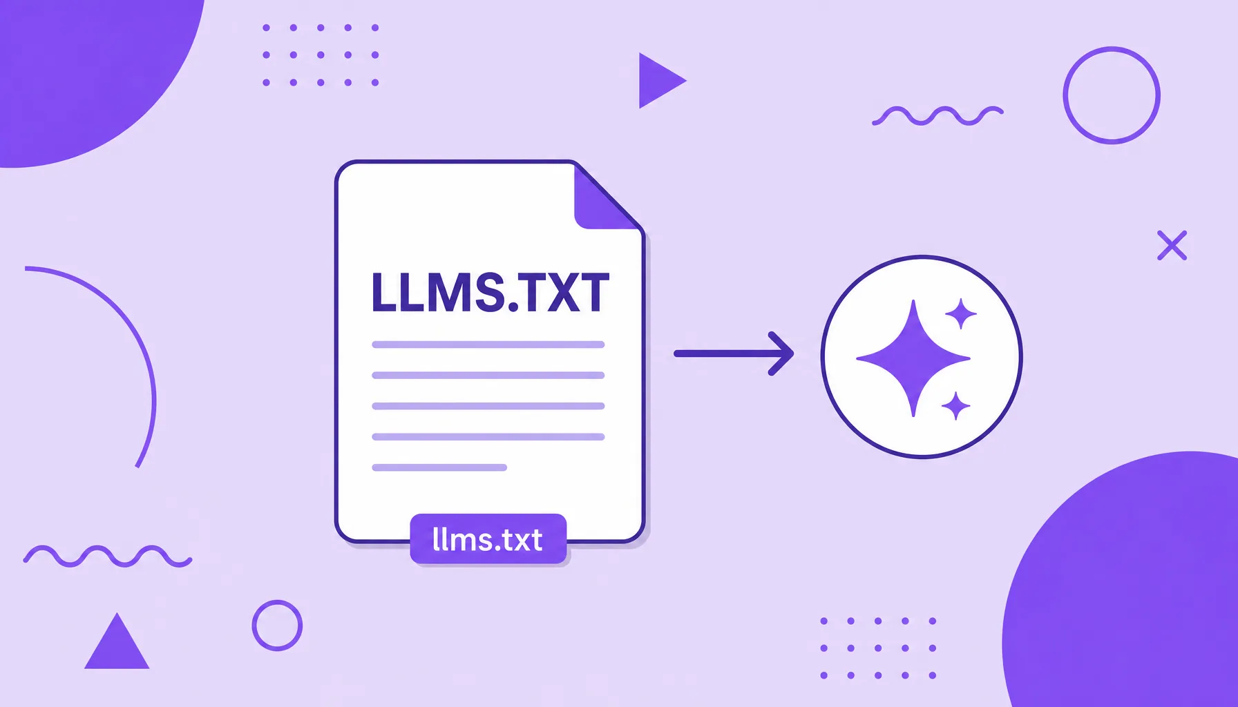 Ilustración de un archivo de texto que guía a una IA por el contenido del sitio, que representa el llms.txt.