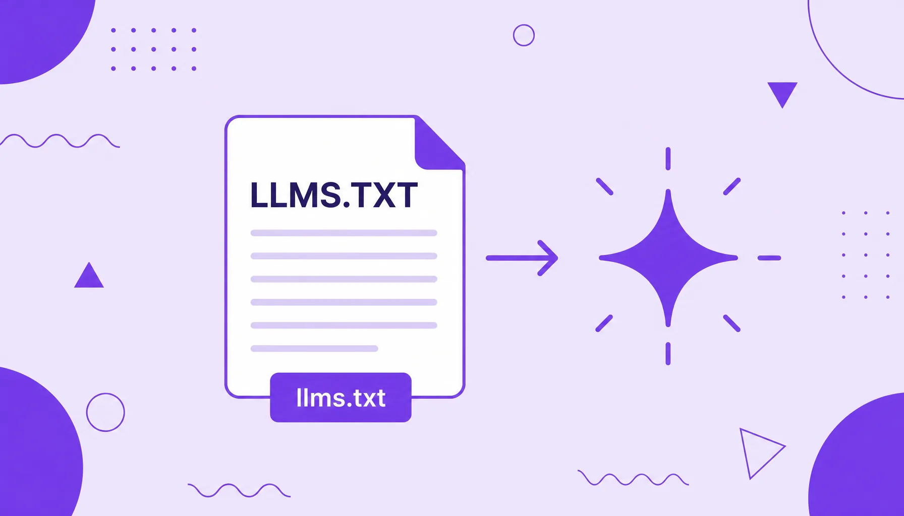 Ilustração de um arquivo de texto guiando uma IA pelo conteúdo do site, representando o llms.txt.
