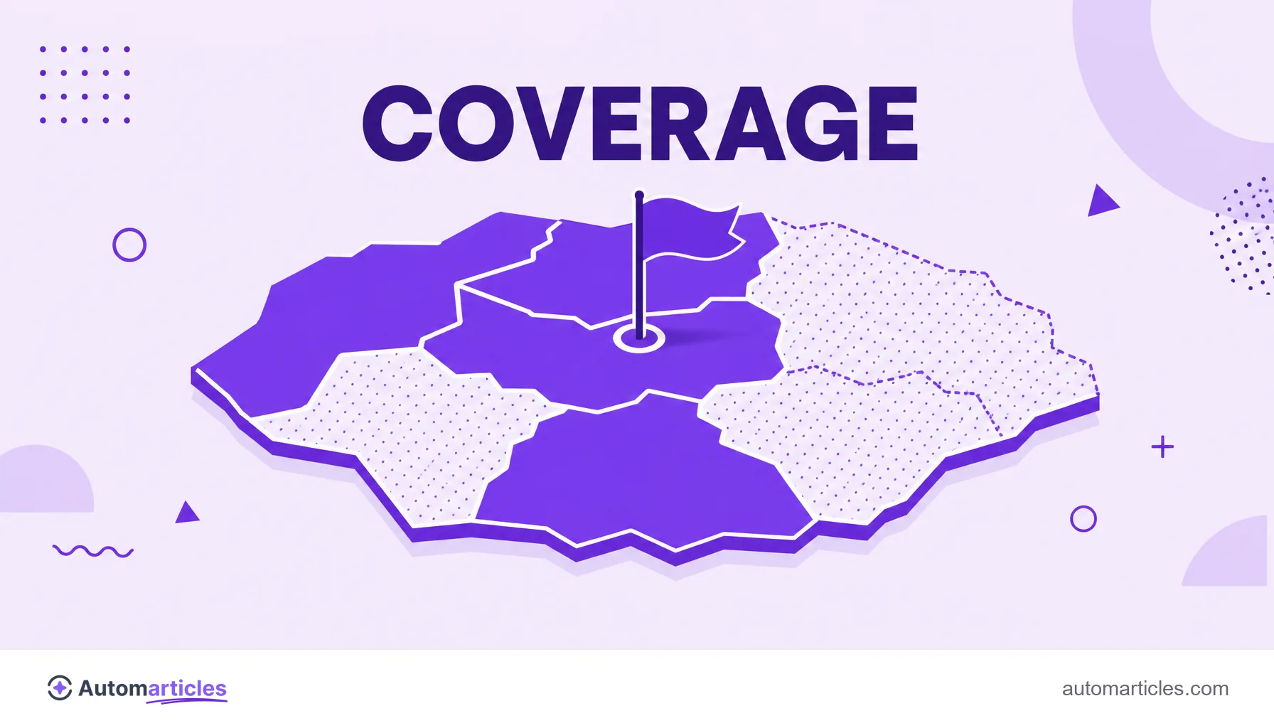 Illustration of a map divided into filled and empty areas with a flag in the center, representing the coverage of a subject and the content gaps.