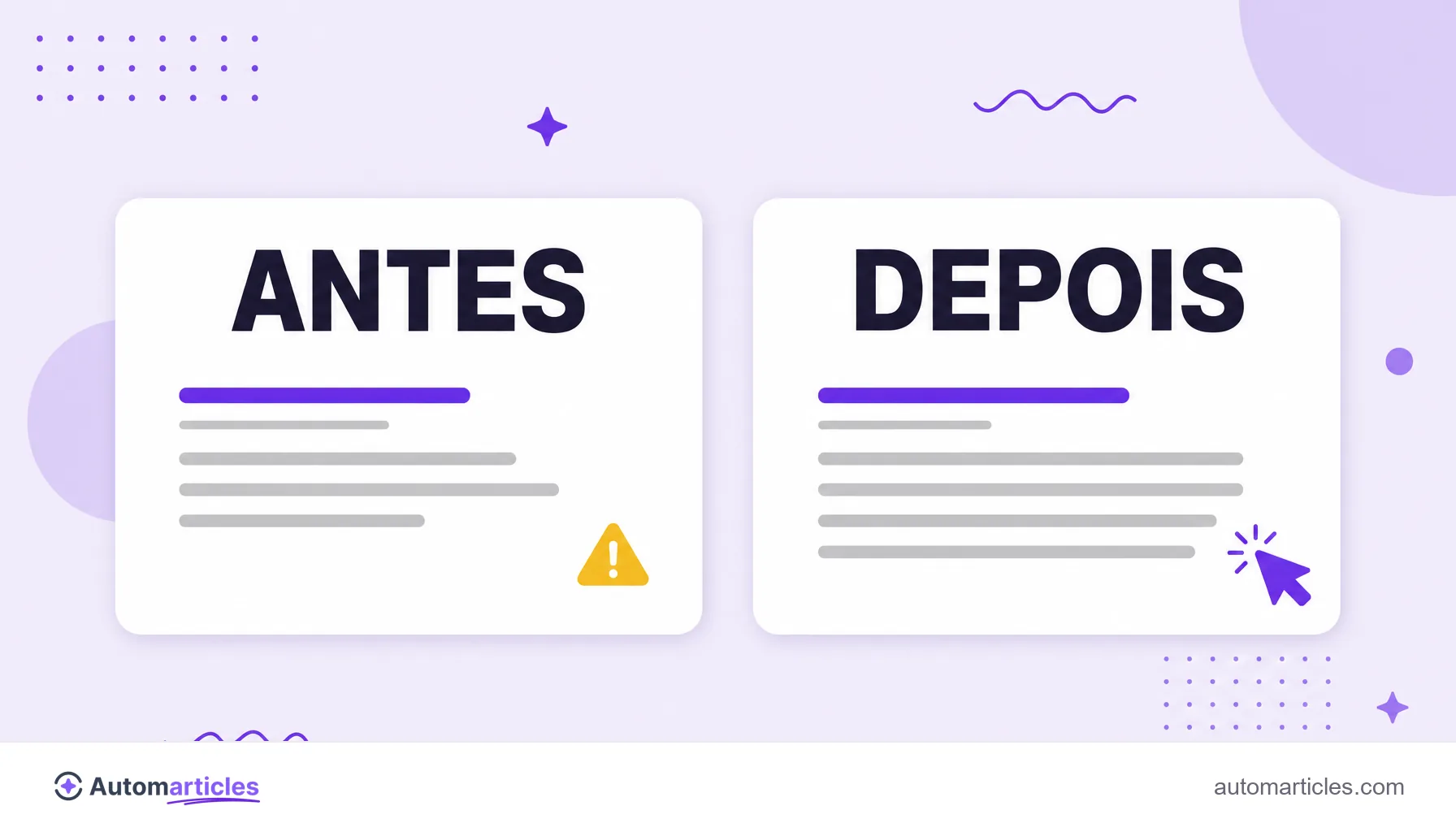 Comparação antes e depois de uma meta description, com a versão genérica de um lado e a versão otimizada e clicável do outro.