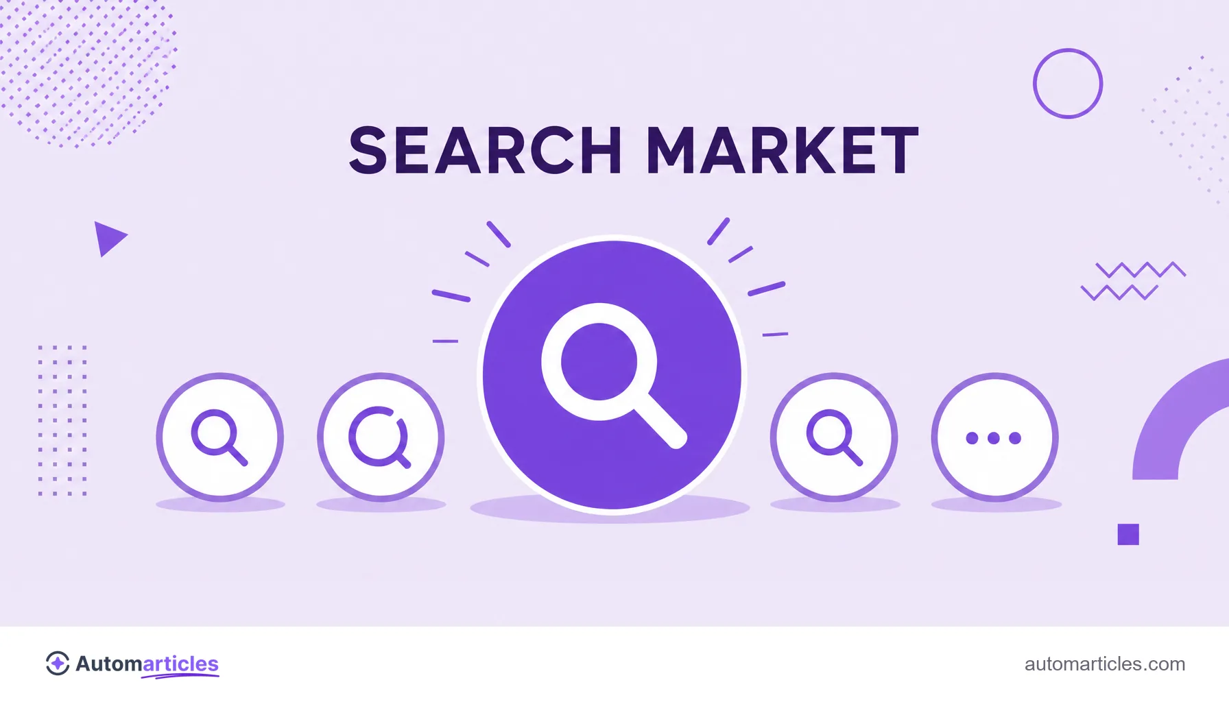 Illustration of several search engine icons side by side, with one of them much larger representing market leadership.
