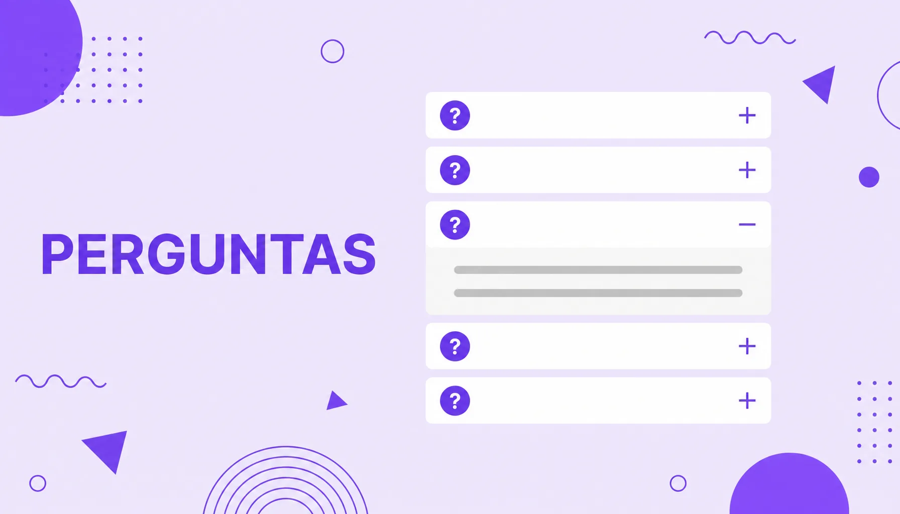Ilustração de uma sanfona de perguntas com pontos de interrogação e sinais de mais, uma delas aberta com a resposta, representando o People Also Ask.