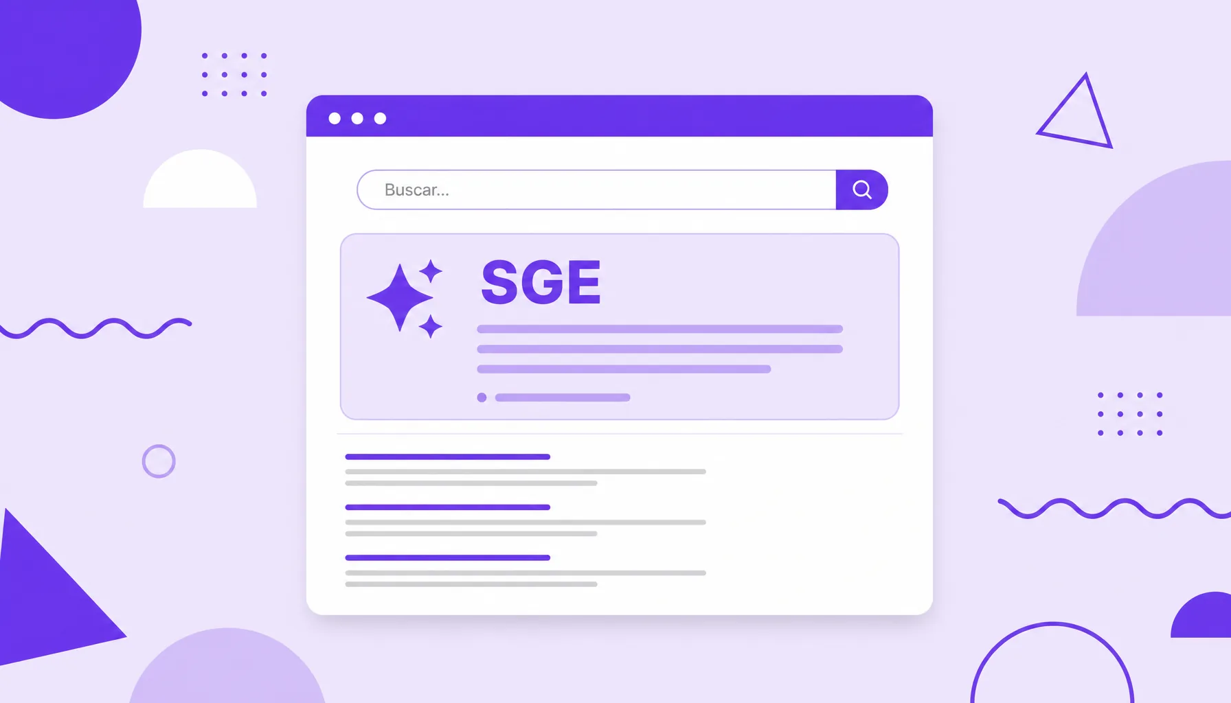 Ilustración de una ventana de búsqueda con una gran caja de respuesta generada por IA en lo alto, que representa la SGE de Google.