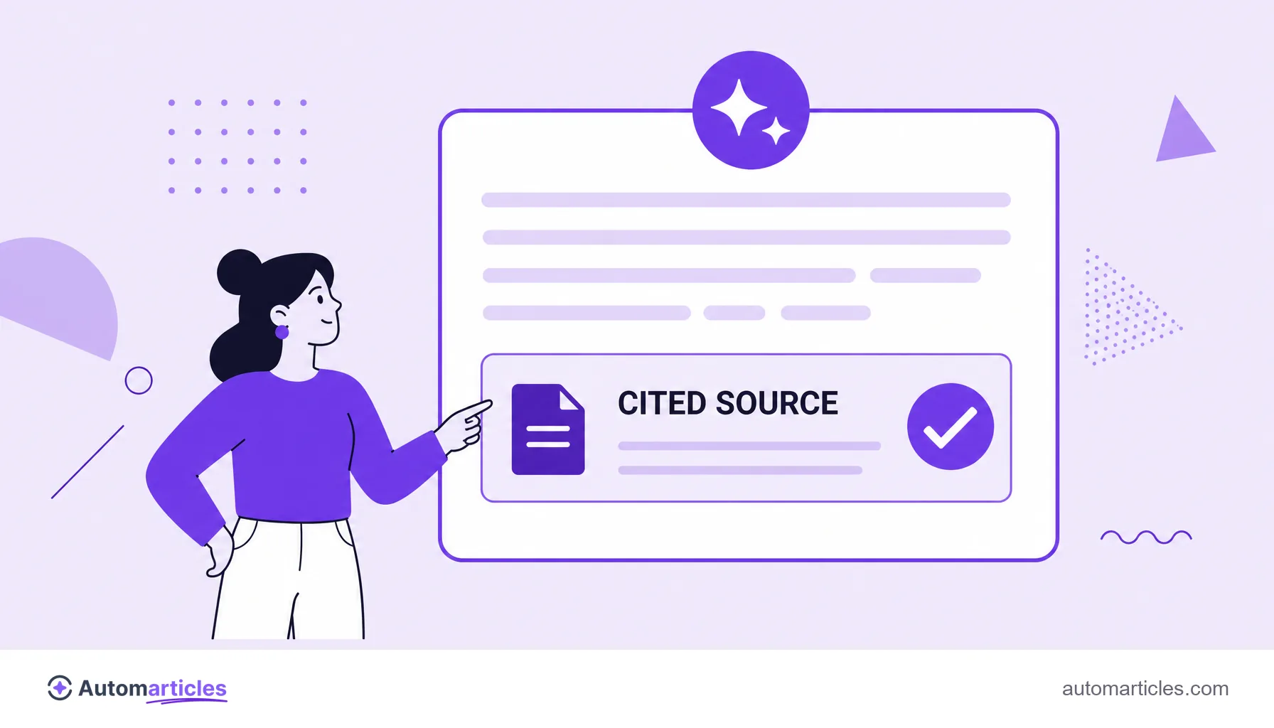 Illustration of an AI answer highlighting a cited source, representing content optimization (GEO) for generative search.