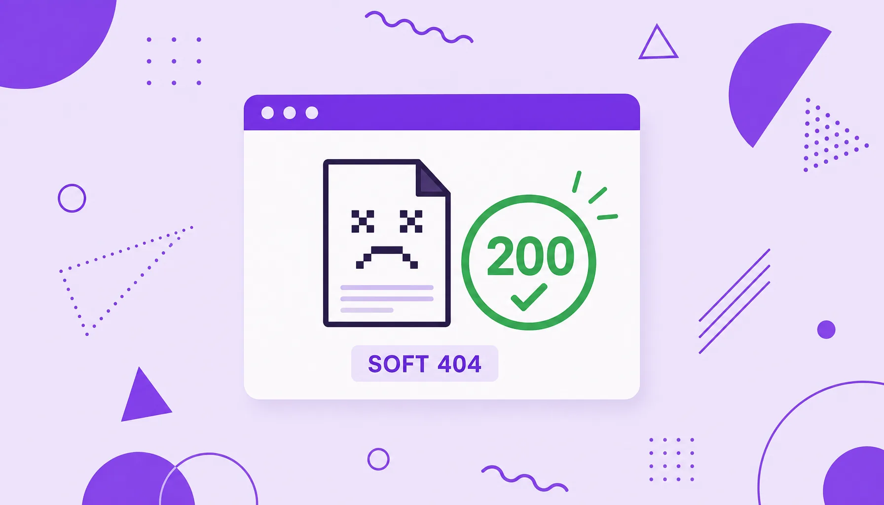 Ilustración de una página de error que muestra un sello de estado 200 de éxito, que representa la contradicción de un soft 404.