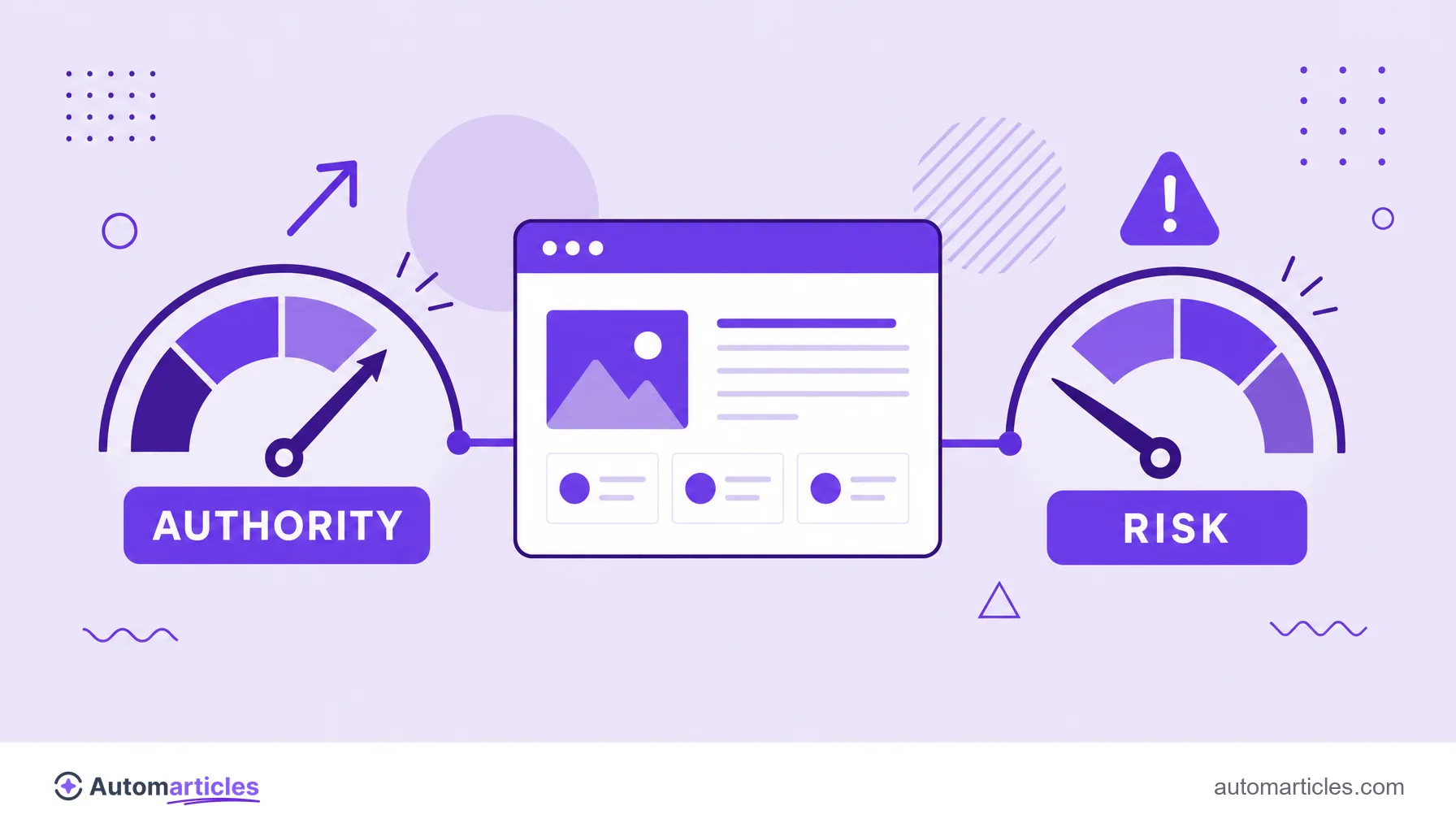 Illustration of two gauges side by side comparing a domain's authority and its spam risk.