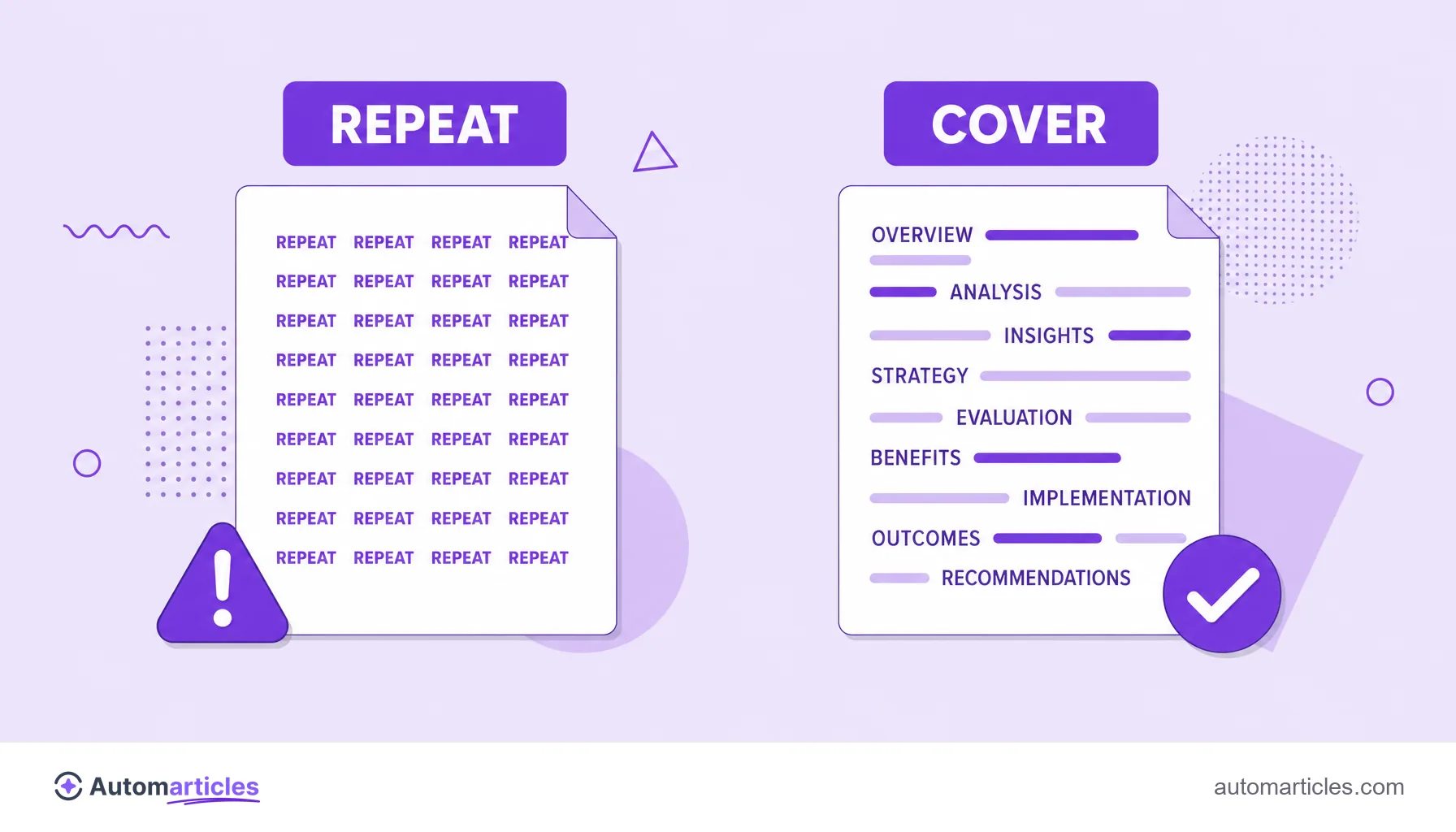 Illustration comparing a text that only repeats the keyword with a text that covers the topic using varied vocabulary.