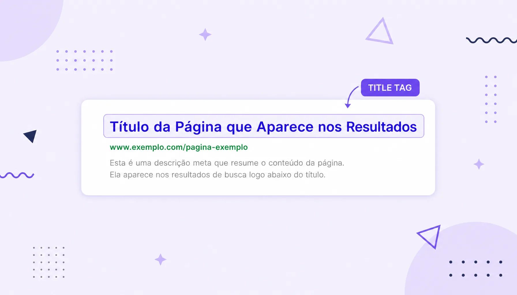 Capa com o mockup de um resultado do Google, com o título em azul destacado, representando a title tag