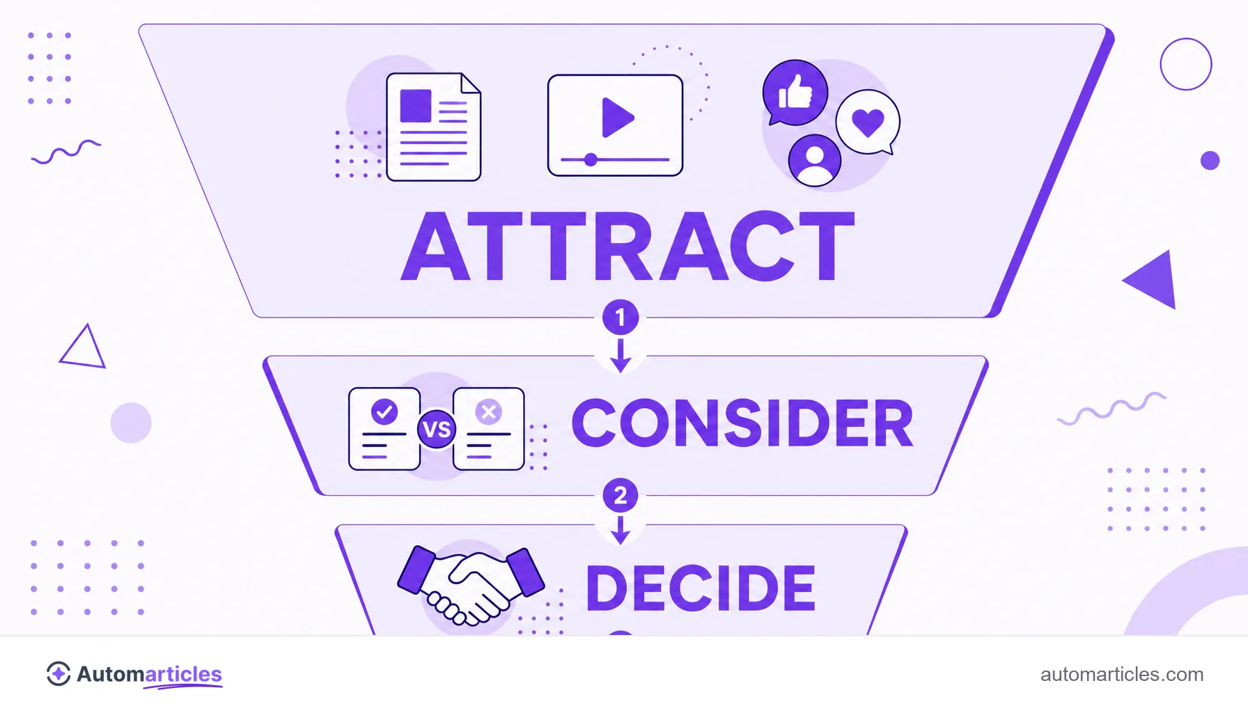 Infographic of the marketing funnel with the top, middle and bottom stages, highlighting the top as the attraction phase.