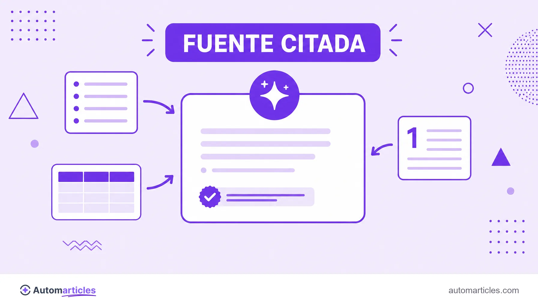 Ilustración de una marca citada como fuente dentro de una respuesta de IA, alimentada por contenido estructurado en listas y tablas.